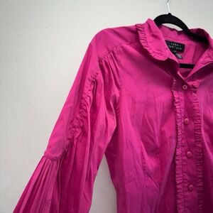 Robert Rodriguez Ruffled Button-Up Blouse Women's Size 4 Hot Pink cotton small